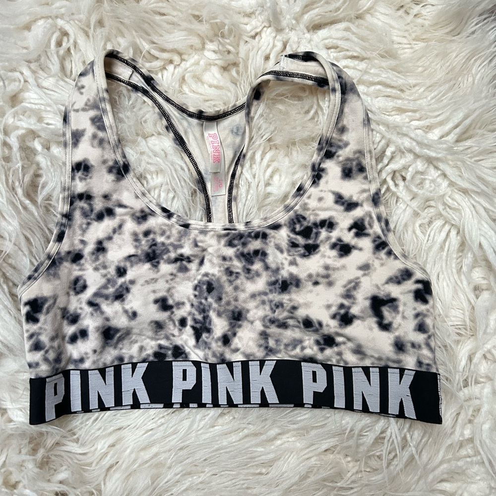 PINK Victoria's Secret Black & White Tie-Dye Racerback Lounge Bra